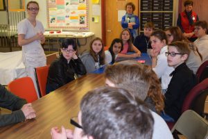 Eighth grade science students from Presque Isle Middle School get a lesson on germs and the importance of hand washing during a field trip to the Northern Maine Community College nursing lab.